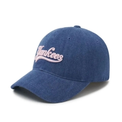 Nón MLB Korea Varsity Culsive Lettering Denim Unstructured Ball Cap New York Yankees Indigo
