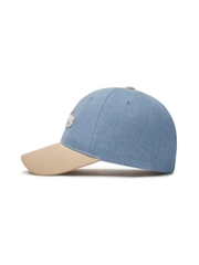 Nón MLB Korea Culsive Lettering Denim Color Block Unstructured Ball Cap New York Yankees Blue