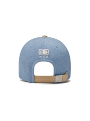 Nón MLB Korea Culsive Lettering Denim Color Block Unstructured Ball Cap New York Yankees Blue