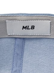 Nón MLB Korea Culsive Lettering Denim Color Block Unstructured Ball Cap New York Yankees Blue