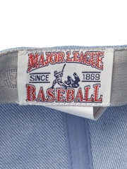 Nón MLB Korea Culsive Lettering Denim Color Block Unstructured Ball Cap New York Yankees Blue