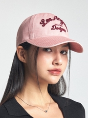 Nón MLB Korea Varsity Lettering Color Denim Unstructured Ball Cap LA Dodgers Pink