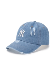 Nón MLB Korea Damaged Washed Denim Unstructured Ball Cap New York Yankees Blue