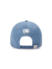 Nón MLB Korea Damaged Washed Denim Unstructured Ball Cap New York Yankees Blue