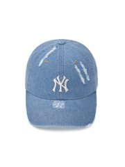 Nón MLB Korea Damaged Washed Denim Unstructured Ball Cap New York Yankees Blue