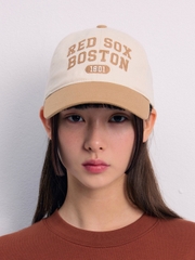 Nón MLB Korea Lettering Color Block Unstructured Ball Cap Boston Red Sox Beige