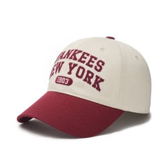 Nón MLB Korea Lettering Color Block Unstructured Ball Cap New York Yankees Wine