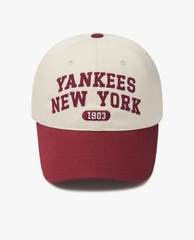 Nón MLB Korea Lettering Color Block Unstructured Ball Cap New York Yankees Wine