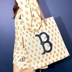 Túi MLB Monogram Tote Bag Boston Red Sox Beige