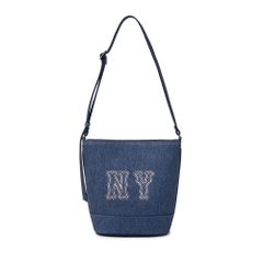 Túi MLB Korea Basic Mega Logo Denim Bucket Bag New York Yankees Indigo