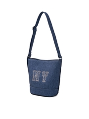 Túi MLB Korea Basic Mega Logo Denim Bucket Bag New York Yankees Indigo