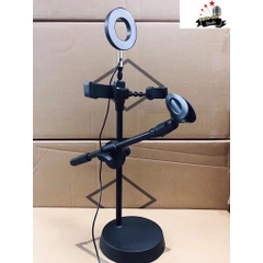 Giá Đỡ Livestream 4 In 1 Gồm Đèn Led + 2 Kẹp Điện Thoại + 1 Micro