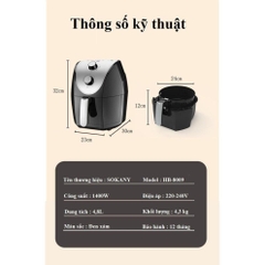 Nồi Chiên Không Dầu Sokany 4.8 Lít HB-8009 - Hàng Chính Hãng (Bảo Hành 12 Tháng)