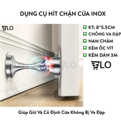 Hút Chặn Giữ Cửa Nam Châm Chống Va Đập, Hít Cửa Inox 304, Không Cần Khoan Kèm Keo 3m Dán Sàn Và Vít, Lực Hít Mạnh