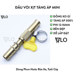 Đầu Vòi Xịt Tăng Áp Mini Bằng Đồng Kèm Đai Siết Ống 12-16mm, Vòi Sịt Phun Nước Rửa Xe, Tưới Cây Có Thế Điều Chỉnh Chế Độ