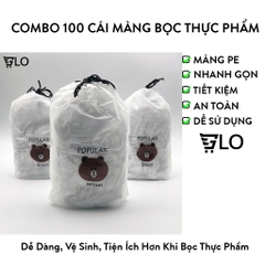 Combo 100 Cái Màng Bọc Thực Phẩm PE Chun Buộc Co Giãn Túi Gấu, An Toàn, Tiện Dụng, Có Thể Tái Sử Dụng