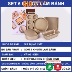 Khuôn Làm Bánh Cao Cấp Chống Dính Set 5 Chiếc, Khay Nướng Bánh Cupcake, Pizza, Làm Bánh Mì Bằng Thép Carbon An Toàn