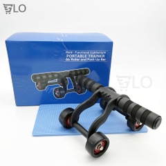 Con Lăn Tập Cơ Bụng 4 Bánh(AB Roller And Push Up Bar) Tặng Kèm Thảm Lót Gối