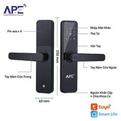 Bộ Khóa Cửa Vân Tay Thông Minh APE 601 Dùng App Tuya Wifi, Tặng Kèm Camera FB-LINK TY302