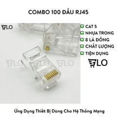 Combo 100 Đầu Hạt Mạng RJ45 CAT5/CAT6 Vỏ Nhựa