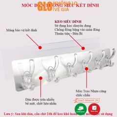 Giá Treo Đồ 6 Móc Nhựa Pha Lê 35x6cm Bản Lớn Dán Tường, Siêu Chịu Lực Không Cần Khoan Đục Tiện Lợi