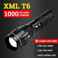 Đèn Pin Siêu Sáng UltraFire Led Cree XML T6 Cao Cấp Hợp Kim Chống Nước Pin Có Thể Sạc Lại Full box(Loại Tốt)