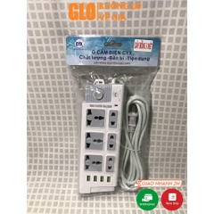 Ổ Cắm Điện CYX 218 Dân Dụng Có 4 Cổng Usb Tích Hợp Sạc Đa Năng, 3 Ổ Cắm 3 Chấu,3 Ổ Cắm 2 Chấu Dây Dài 3M Công Suất 2500W