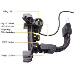 Giá Đỡ Điện Thoại Trên Xe Máy Xoay 360 Độ Kẹp 4 Góc CH-01 Có Nguồn USB