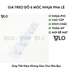 Giá Treo Đồ 6 Móc Nhựa Pha Lê 35x6cm Bản Lớn Dán Tường, Siêu Chịu Lực Không Cần Khoan Đục Tiện Lợi