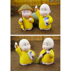 Bộ Tượng 3 Chú Tiểu Áo Vàng Ngộ Nghĩnh(Tịnh Tâm - Trí Tuệ - Hành Động)
