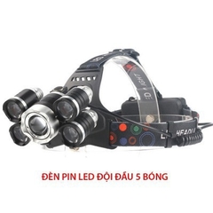 Đèn Pin Đội Đầu Đeo Trán 5 Bóng T6 Siêu Sáng Kèm Pin Sạc