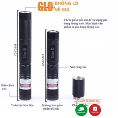 Đèn Pin Laser 303 Ánh Sáng Xanh Lá Chiếu Xa Cực Mạnh, Kèm Phụ Kiện Chiếu Sao Vạn Hoa Dùng Pin Sạc