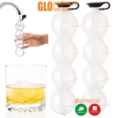 Khay Làm Đá Viên Whiskey Khuôn Tròn 4 Ngăn Tạo Hình Quả Cầu Pha Lê Đẹp Mắt