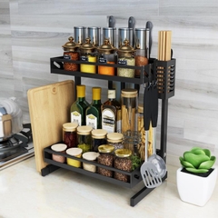 Kệ Đựng Gia Vị 2 Tầng Inox Kích thước 52x32x2.5cm Phủ Sơn Tĩnh Điện Mẫu Mới Để Bàn Cao Cấp