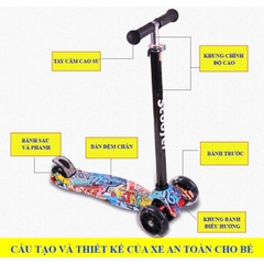 Xe trượt Scooter ba bánh phát sáng ,siêu thế hệ mới thiết kế màu sắc, Khung thép chịu lực ,bánh phát sáng cỡ lớn