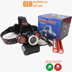 Đèn Pin Đeo Trán Đội Đầu 3 Bóng + 2 Pin Sạc + 1 Cục Sạc