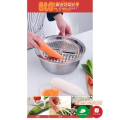 Bộ Bào Nạo Rau Củ Kiêm Rổ Và Chậu Inox Cao Cấp Đa Năng