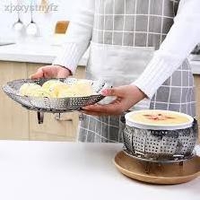Vỉ Rổ Hấp Tròn Inox Xếp Gọn Tiện Lợi Loại Lớn Đường Kính 24cm