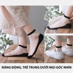Combo 10 Đôi Tất, Vớ Cổ Ren Nữ, Họa Tiết Hoa Cúc Đẹp Mắt, Chất Liệu Vải Cotton Mịn