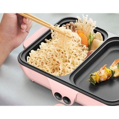 Bếp Điện Mini 2 Ngăn, Nồi Lẩu Nướng, Đế Chống Dính, Công Dụng 5 Trong 1