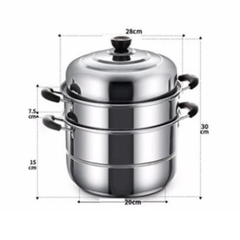 Nồi Hấp Bánh Bao, Cơm, Xôi, Bánh Flan Inox 3 Tầng Dùng Được Bếp Từ