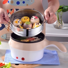 Ca Nấu Mì Có Lồng Hấp - Tay Cầm Ngang, Nấu Nước, Luộc Trứng Đa Năng Size 18cm