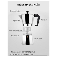 Bình Pha Cà Phê Mini Inox Moka 300ml, Phong Cách Kiểu Ý, Ấm Pha Cafe