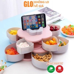 Khay Mứt Chưng Tết Hình Bông Hoa 2 Tầng Có Chỗ Để Điện Thoại