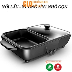 Bếp Điện Mini 2 Ngăn, Nồi Lẩu Nướng, Đế Chống Dính, Công Dụng 5 Trong 1