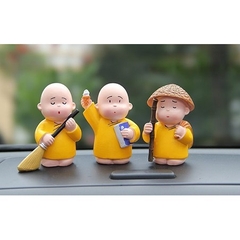 Bộ Tượng 3 Chú Tiểu Áo Vàng Ngộ Nghĩnh(Tịnh Tâm - Trí Tuệ - Hành Động)