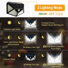 Đèn Led Năng Lượng Mặt Trời Cảm Biến Chuyển Động 100 Led 3 Chế Độ Siêu Sáng Chống Nước