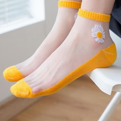Combo 10 Đôi Tất, Vớ Cổ Ren Nữ, Họa Tiết Hoa Cúc Đẹp Mắt, Chất Liệu Vải Cotton Mịn
