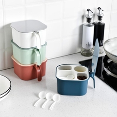 Hộp Đựng Gia Vị 4 Ngăn 14x16x8cm Có Nắp Đậy Kèm Thìa, Phụ Kiện Xinh Xắn Cho Nhà Bếp Gọn Gàng