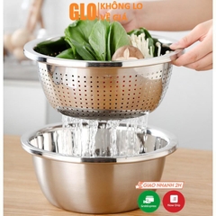 Bộ Bào Nạo Rau Củ Kiêm Rổ Và Chậu Inox Cao Cấp Đa Năng